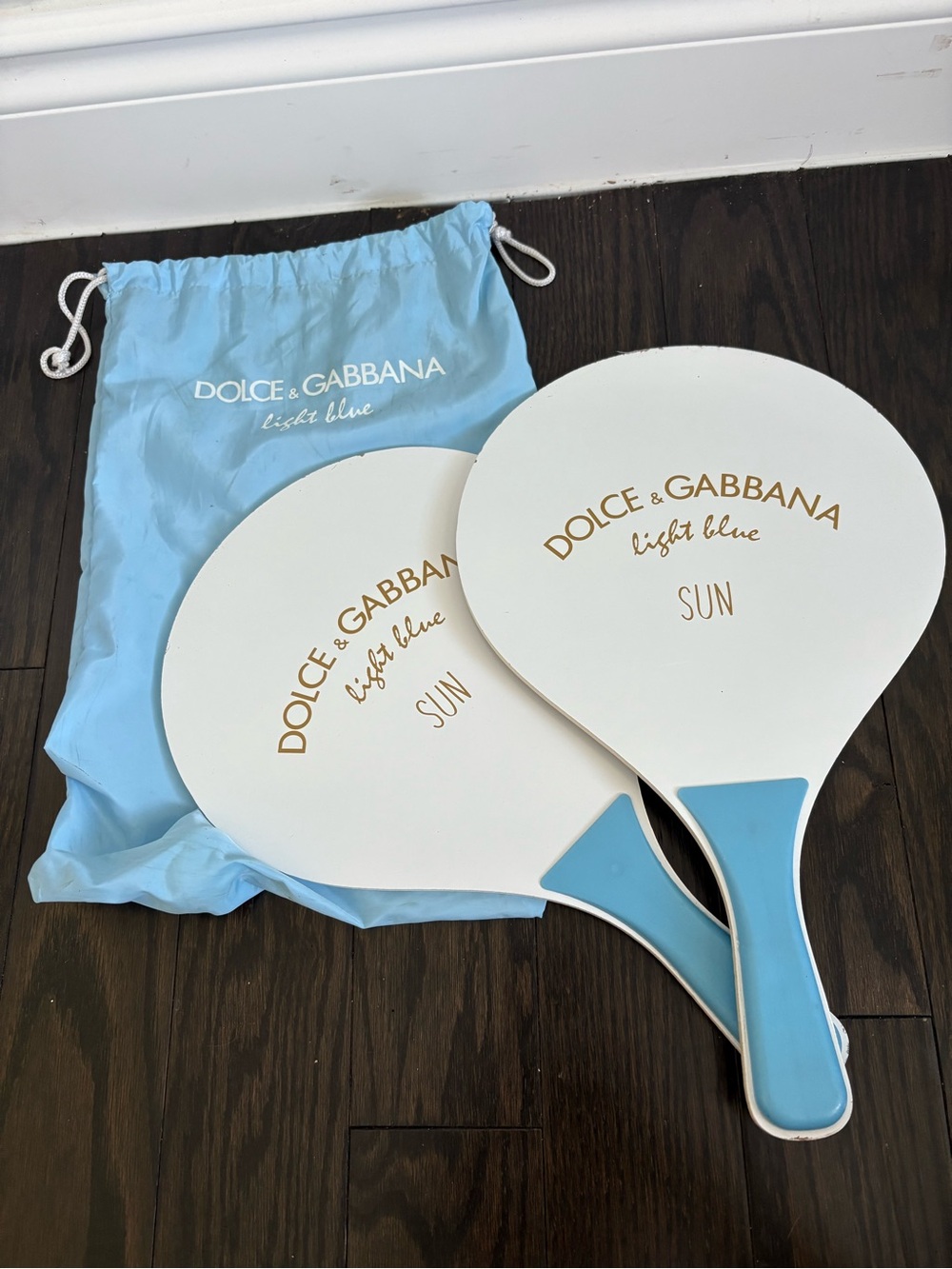 Dolce And Gabbana Light Blue Pickle Paddle Ball Set Lightly Used with Bag